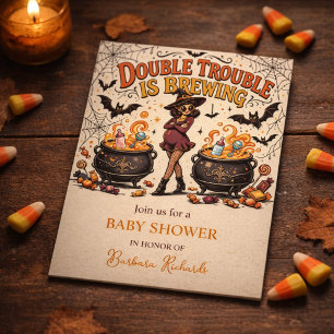 Double Trouble is Brewing Halloween Twins  Invitation