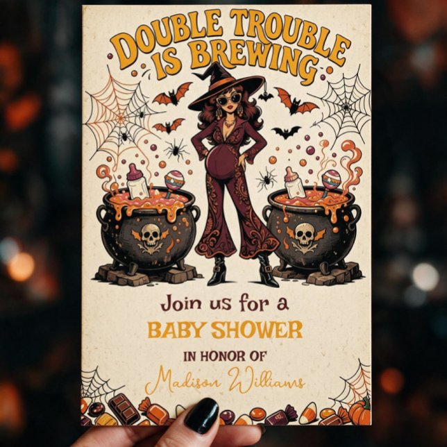 Double Trouble is Brewing Halloween Twins  Invitation (Double Trouble is Brewing Halloween Twins Invitation)