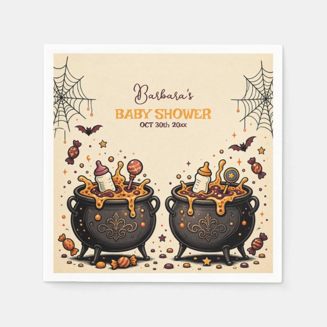 Double Trouble is Brewing Halloween Twins  Napkin (Front)