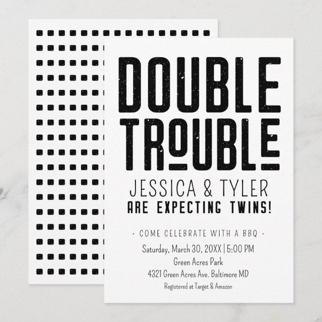 Double Trouble Twin Baby Shower Invitation (Front/Back)