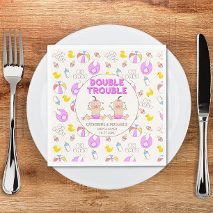 Double Trouble Twin Girls Baby Shower Napkin