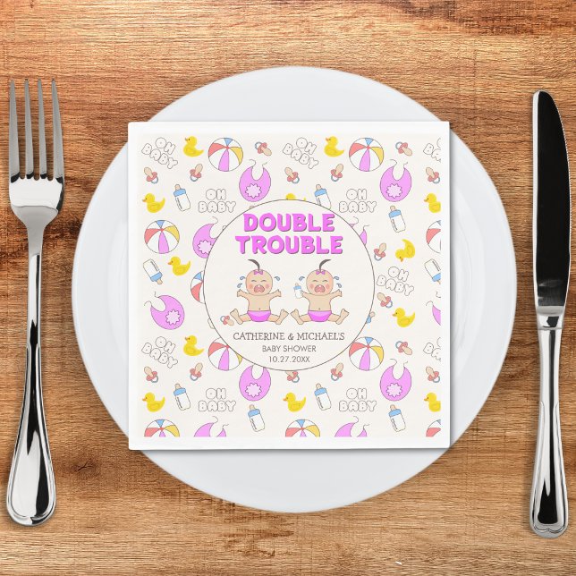 Double Trouble Twin Girls Baby Shower Napkin (Creator Uploaded)
