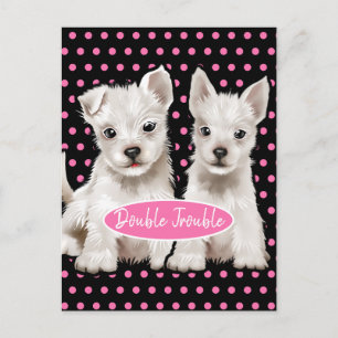 Double Trouble twin pups postcard