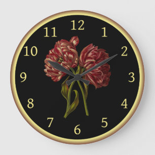 Double Tulips 004 ~ Botanical Art ~  Large Clock