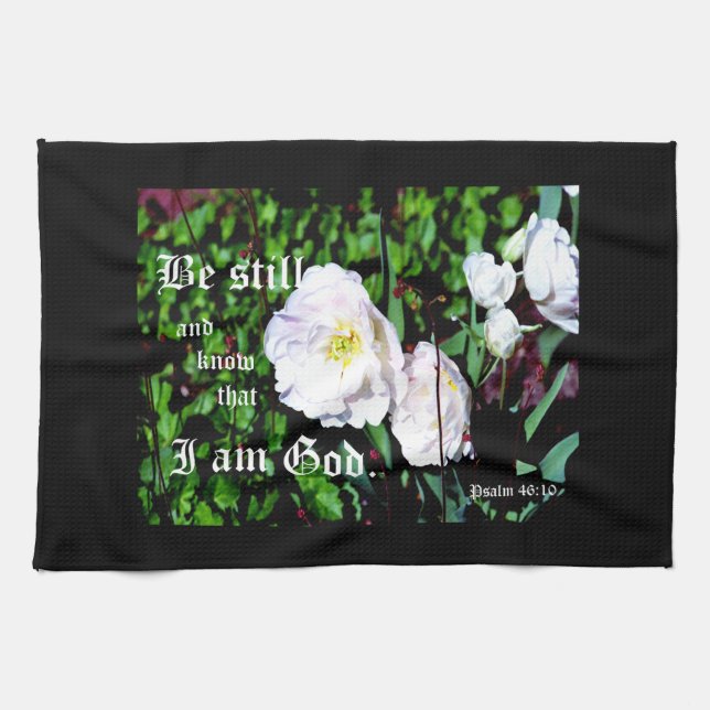 Double Tulips Psalm 46:10 Kitchen Towel (Horizontal)