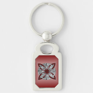 Double Wedding Ring or Celtic Knot Pattern Red Keychain