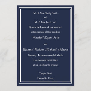 Double White/Navy Trim -5x7Wedding Invitation