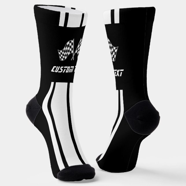 Double White Stripe Racing Flags Socks (Angled)