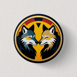 Double Wolf Emblem Logo With Golden Circle 1 Inch Round Button