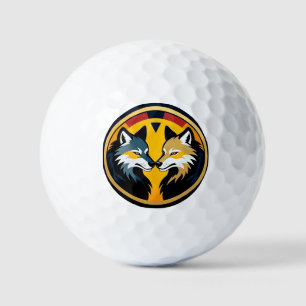 Double Wolf Emblem Logo With Golden Circle Golf Balls