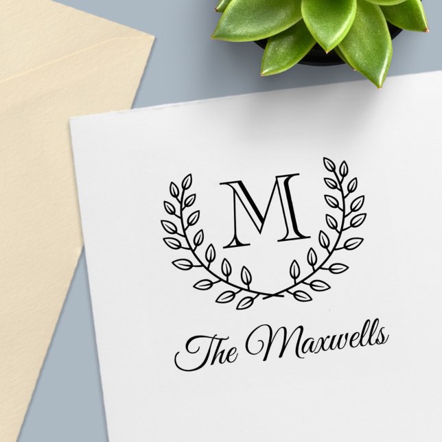 Double Wreath Monogram Initial Family Name Self-inking Stamp (Creator Uploaded)
