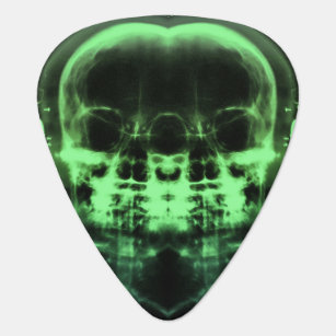 Double X-Ray Skulls with Headphones - Green Guitar Pick