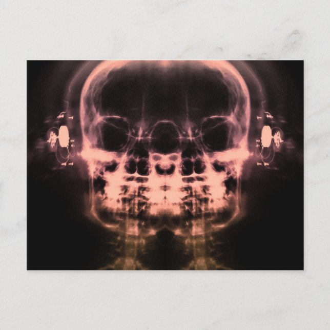 Double X-Ray Skulls with Headphones - Orange  Postcard (Front)