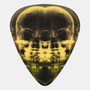 Double X-Ray Skulls with Headphones - Yellow Guitar Pick