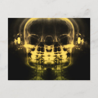 Double X-Ray Skulls with Headphones - Yellow Postcard