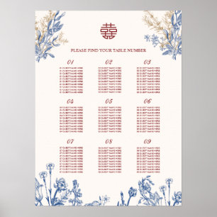 Double Xi Chinese Wedding 9 Table Seating Chart