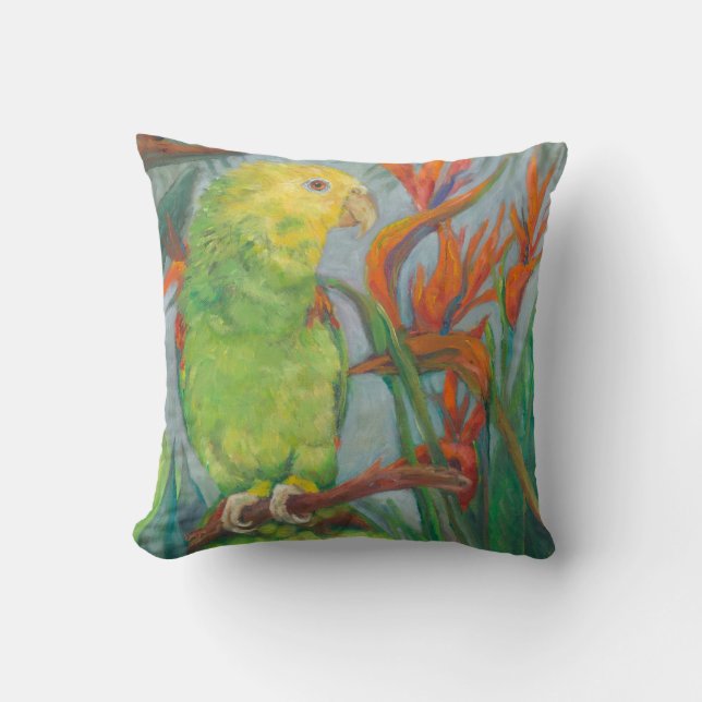 Double yellow head Amazon with Bird of Paradise Throw Pillow (Front)