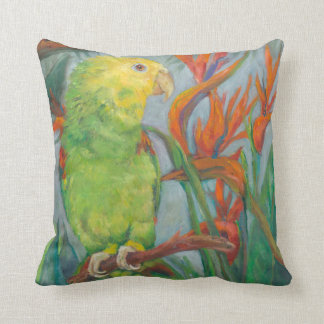 Double yellow head Amazon with Bird of Paradise Throw Pillow