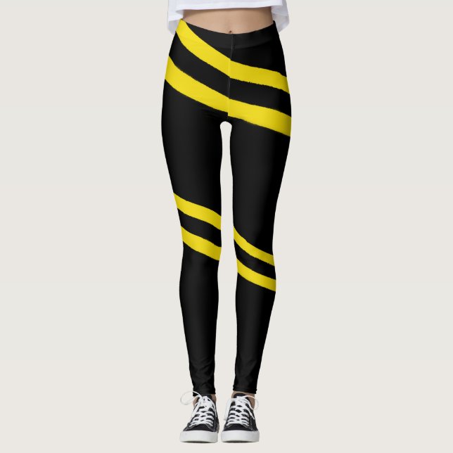 Double yellow lines designed Leggings (Front)