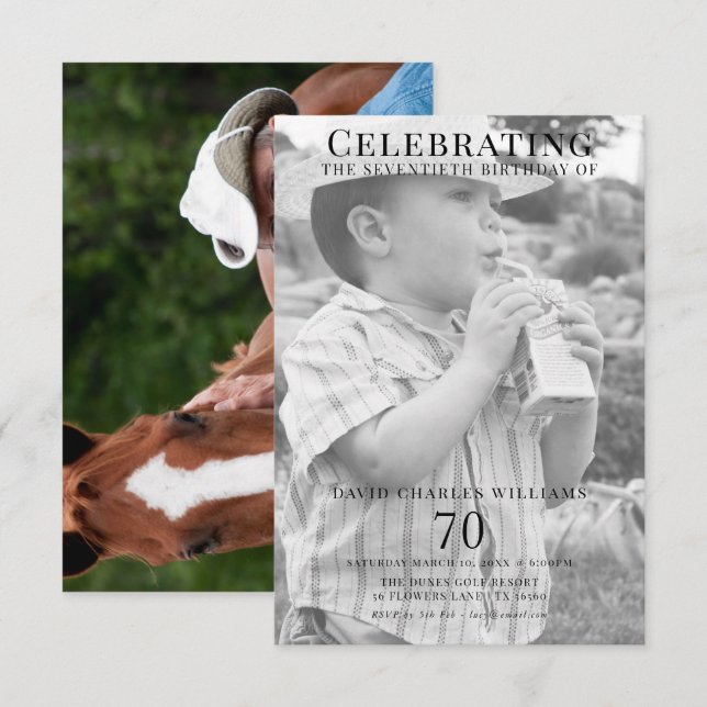 Double Young/Old Photo 70th Birthday Invitation (Front/Back)