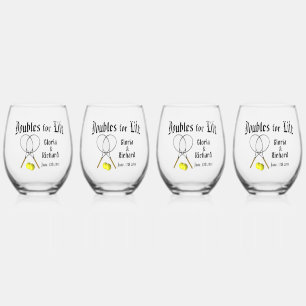 Doubles for  Life Tennis Wedding Stemless Wine Glass