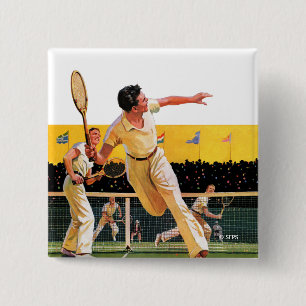 Doubles Tennis Match 2 Inch Square Button