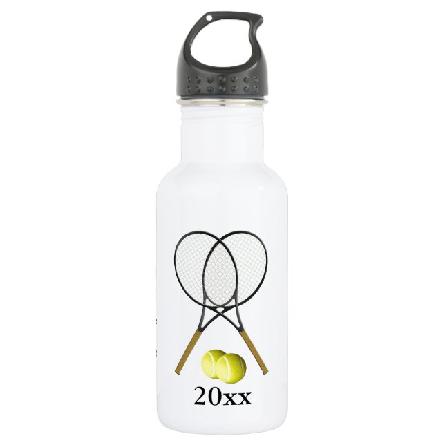 Doubles Tennis Sport Theme Name / Date 532 Ml Water Bottle (Front)