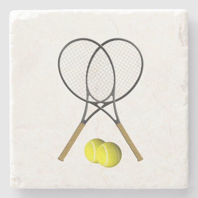 Doubles Tennis Sport Theme Stone Coaster (Front)