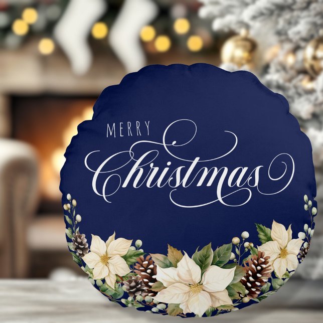 Doublesided White Christmas Poinsettia   Round Pillow (Creator Uploaded)