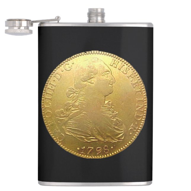 Doubloon d'or espagnol Tequila sur flacon noir (Ouvert)