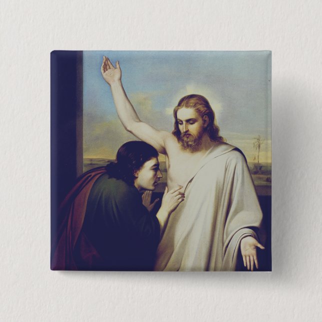 Doubting Saint Thomas by Silvestro Lega 2 Inch Square Button (Front)