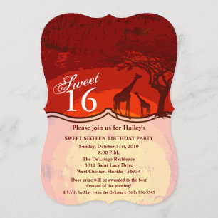 Douce 16 Girafe Invitation Africaine Safari