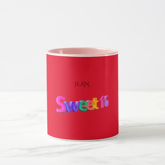Douce 16 mug combo/nom personnalisé.rouge/rose. (Centre)