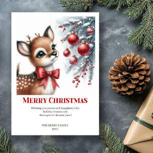 Douce carte de vœux d'hiver avec un bébé cerf dans