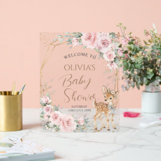 Douce Cerf Rouge Floral Fille Baby Shower Bienvenu