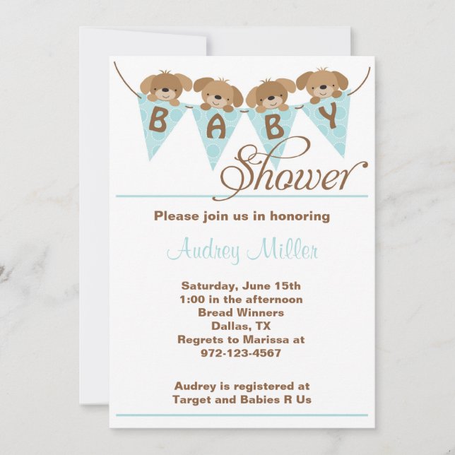 Douce chiot bébé douche Invitations (Devant)