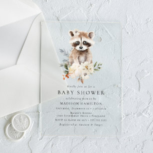 Douce Invitation Raton Laveur Aquarelle pour Baby 