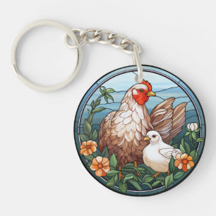 Douce Poule et Poussin en Verre Coloré