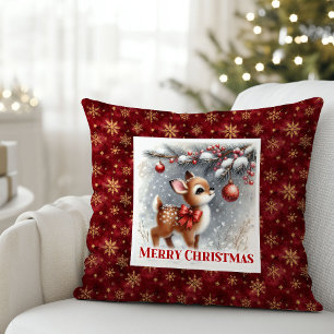 Douce scène hivernale bébé faon Noël oreiller