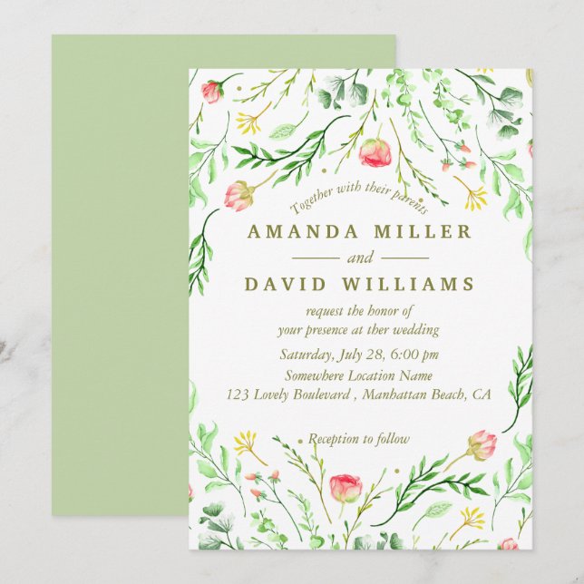 Doucement romantique | Faire-part de mariage flora (Devant / Derrière)