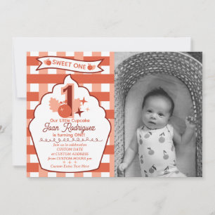 Douces Premières Invitations Photo à Carreaux pour