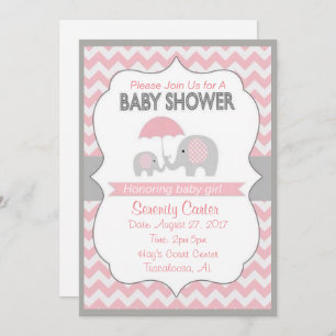Douche bébé rose et gris pour bébés Invitations
