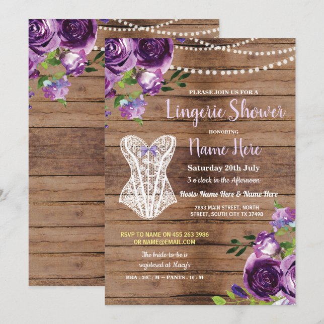 Douche Corset Lingerie Fleurs de bois Invitation v (Devant / Derrière)