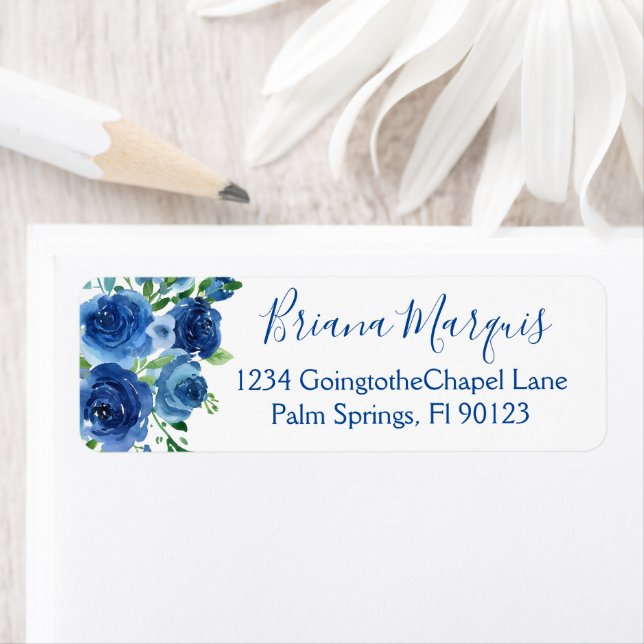 Douche de Mariée Fleurs Aquarelle Bleu Marine Blan (En situation)