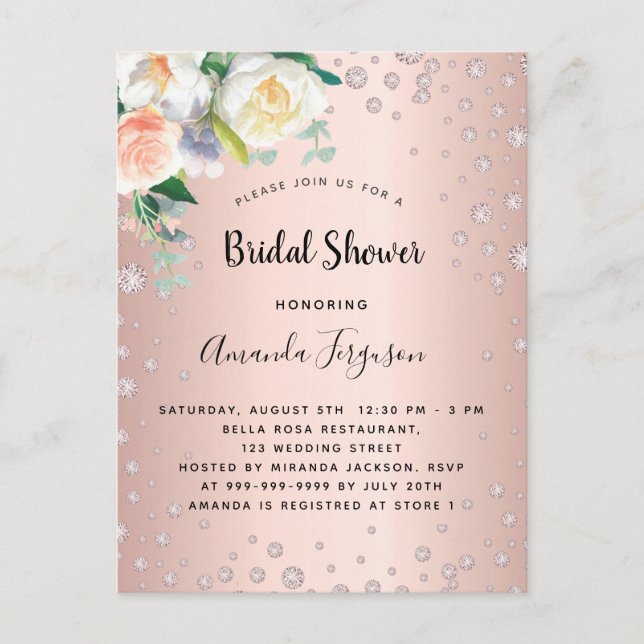 Douche nuptiale rose or blush invitation florale (Devant)