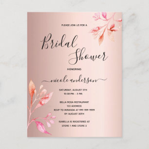 Douche nuptiale rose or florales invitation