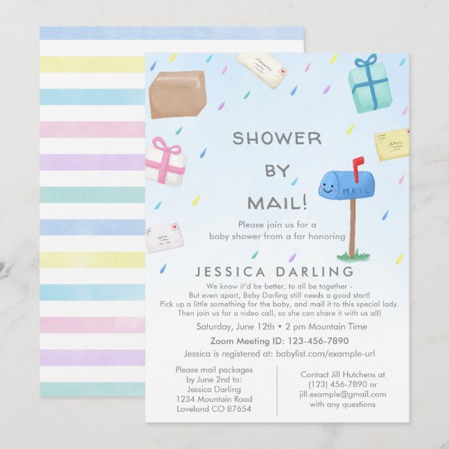 Douche par courrier Baby shower mignon Invitation (Devant / Derrière)