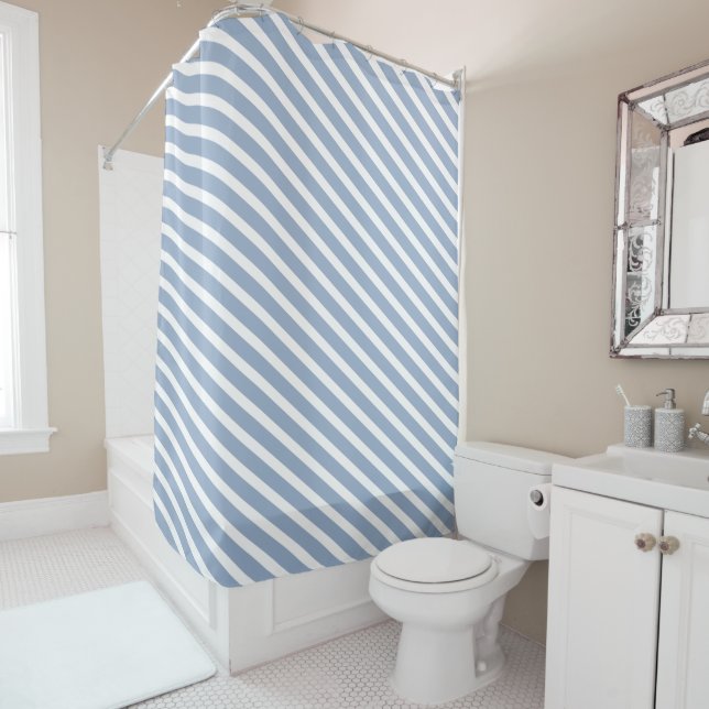 Douche rideau Bleu et blanc (En situation)