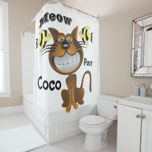 Douche Rideau Empreintes de pattes Chat Poisson Me