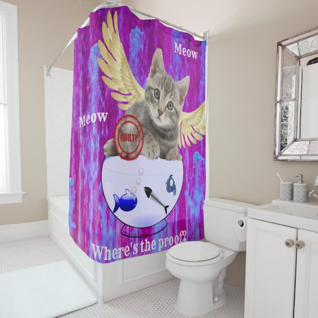 Douche rideau Guilty Kitten Poisson Chat (En situation)